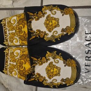 Versace Medusa Black & Gold  Slippers Medium 9-9.5